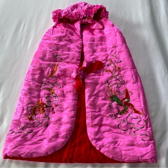 Satin Hooded Cape with Oriental Embroidery - Picture 1 of 7